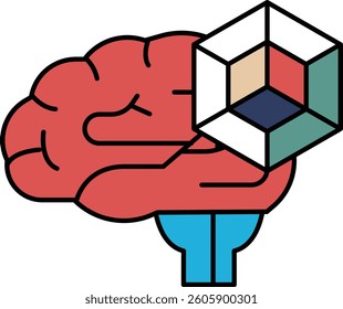 A brain is shown with a cube on top of it. The image is meant to represent the idea of solving a puzzle, which requires the use of the brain's cognitive abilities