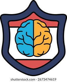 A brain is shown in a shield. The shield is black and white. The brain is the main focus of the image