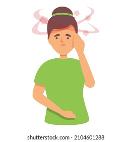 Vector de dibujos animados de icono de daño cerebral. Mareo dolor de cabeza. Migraña de cabeza