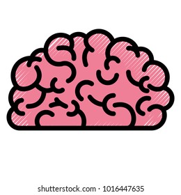 brain side view in colored crayon silhouette with black thick contour