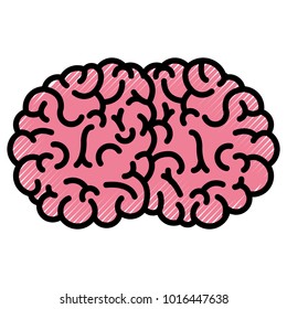 brain side view in colored crayon silhouette with black thick contour
