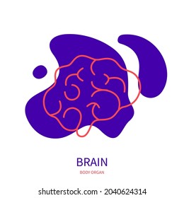 Brain side view icon of human nervous system. Body organ in outline style. Human anatomy infographics. Medical vector illustration.