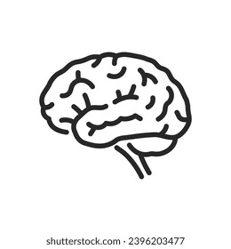 Brain Side View, Icon. Thin Line Illustration, Symbolizing . Isolated Outline Vector Sign.