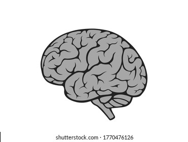 Brain, Side View. Isolated Vector Mind Symbol. Psychology And Medical Sign