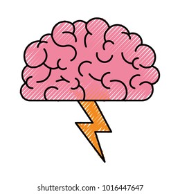 brain in side view with lightning in colored crayon silhouette