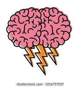 brain in side view with lightning in watercolor silhouette