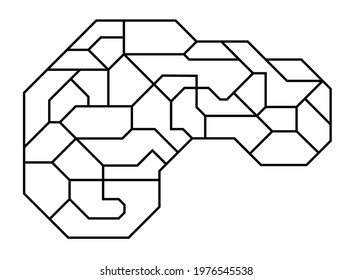 Brain side view outline graphic. Sci-fi design. Divided into sections with space for text or illustrations. stock vector.