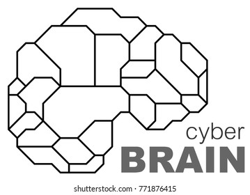 Brain side view outline graphic. Sci-fi design. Divided into sections with space for text or illustrations. stock vector.