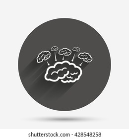 Brain sign icon. Brainstorm business ideas. Human intelligence mind. Circle flat button with shadow. Vector