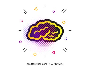 Brain sign icon. Halftone dots pattern. Human intelligent smart mind. Classic flat brain icon. Vector