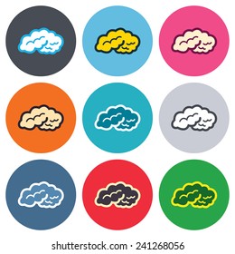 Brain sign icon. Human intelligent smart mind. Colored round buttons. Flat design circle icons set. Vector