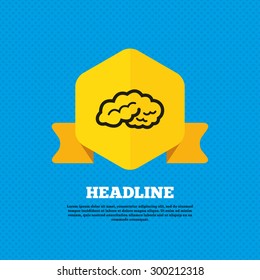 Brain sign icon. Human intelligent smart mind. Yellow label tag. Circles seamless pattern on back. Vector
