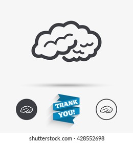 Brain sign icon. Human intelligent smart mind. Flat icons. Buttons with icons. Thank you ribbon. Vector