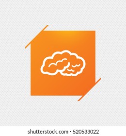 Brain sign icon. Human intelligent smart mind. Orange square label on pattern. Vector