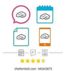 Brain sign icon. Human intelligent smart mind. Calendar, chat speech bubble and report linear icons. Star vote ranking. Vector