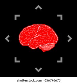 Brain sign illustration. Vector. White icon in gray focus like mandala on black background.