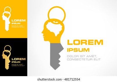Brain sign with key symbol vector. Key of success.