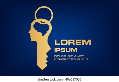 Brain sign with key symbol vector. Key of success.