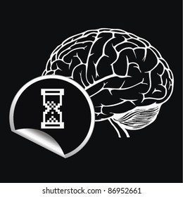 Brain with sign of pixel cursor arrow. vector illustration