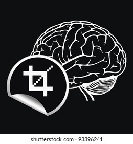 Brain with sign of pixel cursor question mark. vector illustration