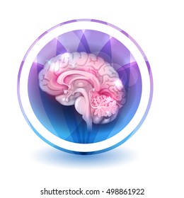 Brain sign, round shape colorful overlay flower petals at the background