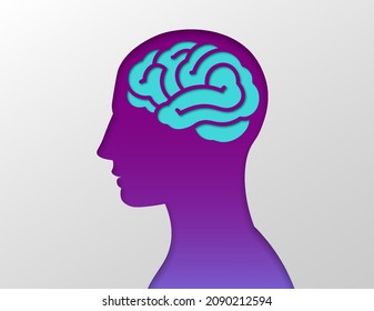 Silueta cerebral con papel facial humano cortada ilustración vectorial de diseño aislada en fondo blanco.