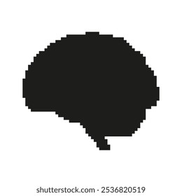 Icono de silueta del cerebro en el arte del píxel. arte conceptual digital, concepto de cognición de IA. Cerebro humano negro en estilo Pixelart. Ilustración vectorial aislada.