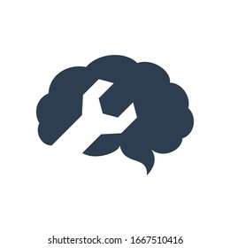 Silueta de cerebro con señal de llave. Ilustración vectorial