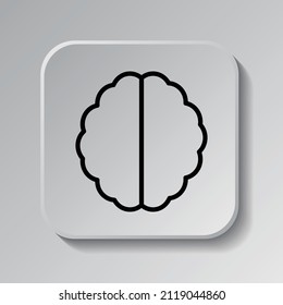 Brain simple icon vector. Flat desing. Black icon on square button with shadow. Grey background.ai
