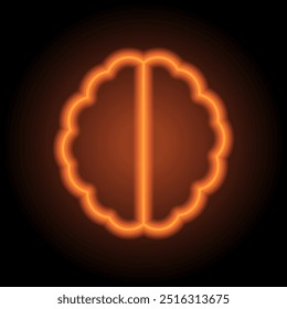 Brain simple icon vector. Flat design. Orange neon on black background.ai