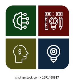brain simple icons set. Contains such icons as Artificial intelligence, Creativity, Thinking, Idea, can be used for web, mobile and logo