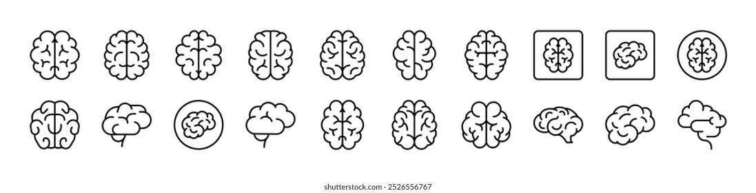 Brain Simple Isolated Line Icons Collection. Editable Stroke. Suitable for Web Sites, Books, Cards, Apps