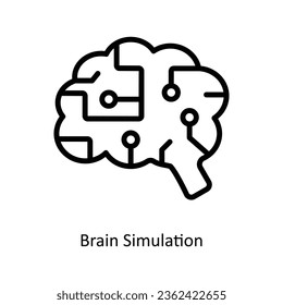 Brain Simulation vector  outline Icon Design illustration. Artificial intelligence Symbol on White background EPS 10 File