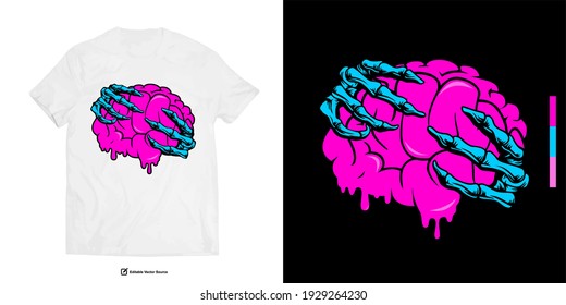 Gehirn mit Skeleton Hand Grab Melting Brain T Shirt Illustration Designs