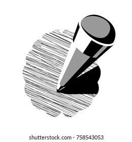 Hirnskizze mit Bleistift einzeln auf einfarbigem Logotyp