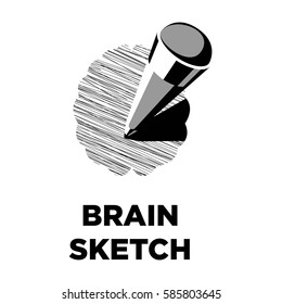 Brain sketch pencil creative icon. Smart intelligence concept vector template