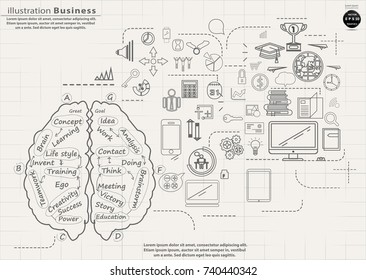  Brain Sketch, Text various -  modern Idea and Concept Vector illustration Business Infographic template with icon.