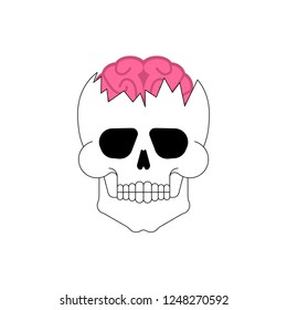 Brain in skull. Broken skeleton head. Vector
