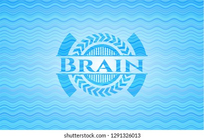 Brain sky blue water wave badge background.