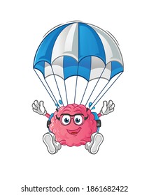 brain skydiving character. cartoon mascot vector