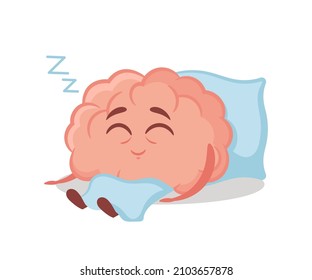 Brain Sleep, Funny Cartoon Character Lying on Pillow Relax and Dream after Work or Studying Isolated on White Background. Mental Relaxation, Procrastination, Bedtime Break. Vector Illustration
