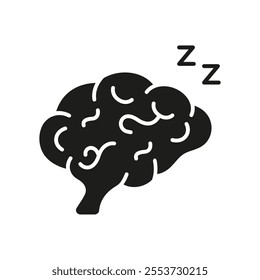 Brain And Sleep ZZZ Silhouette Icon. Mental Rest And Relaxation Glyph Symbol. Restful Brain. Isolated Vector Illustration.