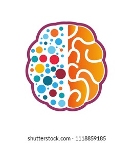 Brain smart idea logo design icon template. Creativity brainstorming badge vector illustration. Neurological medical patch emblem on white background