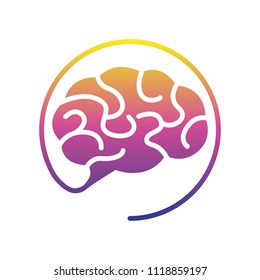 Brain smart idea logo design icon template. Creativity brainstorming badge vector illustration. Neurological medical patch emblem on white background