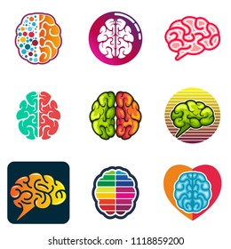 Brain smart idea logo design icon template. Creativity brainstorming badge vector illustration. Neurological medical patch emblem on white background