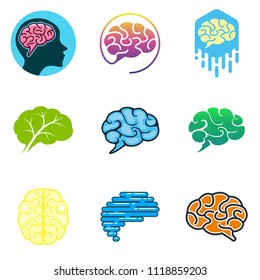 Brain smart idea logo design icon template. Creativity brainstorming badge vector illustration. Neurological medical patch emblem on white background