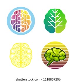 Brain smart idea logo design icon template. Creativity brainstorming badge vector illustration. Neurological medical patch emblem on white background