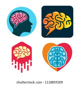 Brain smart idea logo design icon template. Creativity brainstorming badge vector illustration. Neurological medical patch emblem on white background