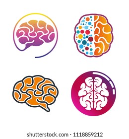 Brain smart idea logo design icon template. Creativity brainstorming badge vector illustration. Neurological medical patch emblem on white background
