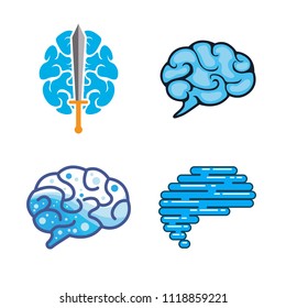 Brain smart idea logo design icon template. Creativity brainstorming badge vector illustration. Neurological medical patch emblem on white background